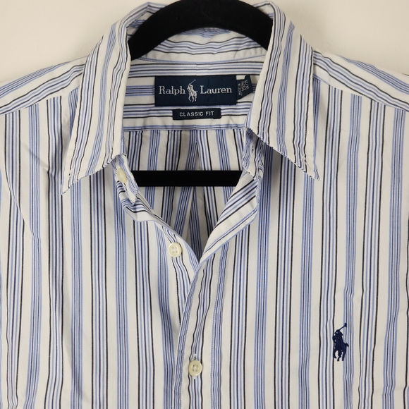 Men's Blue and White Striped Shirt #G12 - Picture 3 of 15